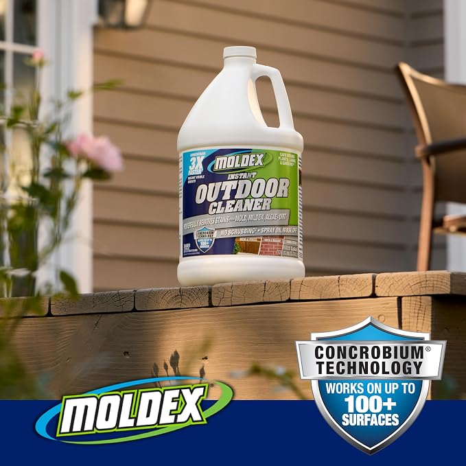 Moldex® Instant Outdoor Cleaner Concentrate with Bleach, 1 Gallon – Fast Acting Solution for Mold and Mildew Stains on Siding, Decks, Fences and Exterior Surfaces