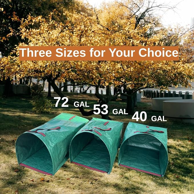 4-Pack 40-Gallon Reusable Collapsible Yard Waste Bags with Dustpan | For grass clippings,garden debris,party trash,laundry, camping.Folds flat for storage,heavy-duty fabric, easy-carry handles