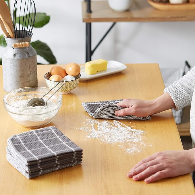 DII Scrubber Dishcloths Collection Windowpane Dishrag Set, 12x12, Gray/White, 6 Piece
