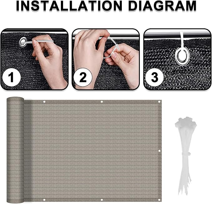 LOVE STORY 3' x 16' Balcony Privacy Screen Cover for Apartment, Beige-Grey | HDPE Fabric, 95% UV Block, Fence Cover for Patio Deck, Railing Screen for Porch, Privacy Protective, Custom Size Available