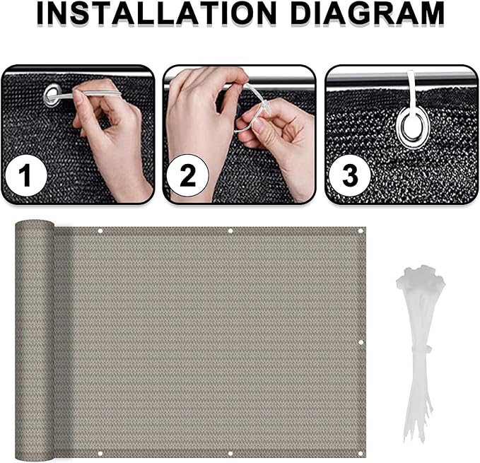 LOVE STORY 3' x 10' Balcony Privacy Screen Cover for Apartment, Beige-Grey | HDPE Fabric, 95% UV Block, Fence Cover for Patio Deck, Railing Screen for Porch, Privacy Protective, Custom Size Available