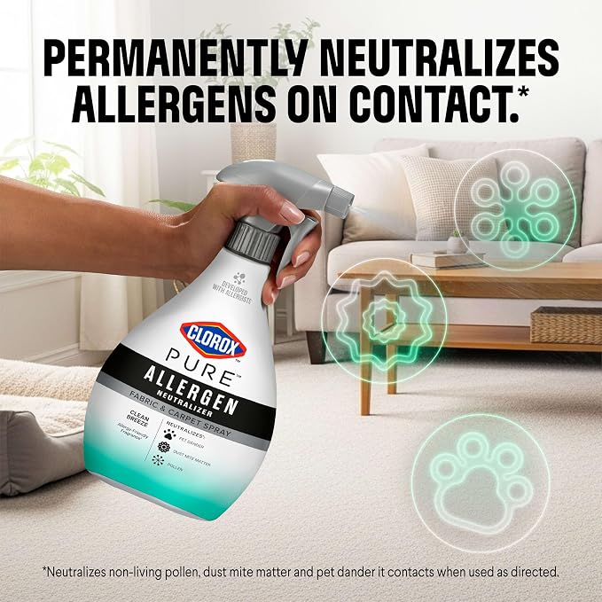 Clorox PURE Allergen Neutralizer Fabric and Carpet Spray, Clean Breeze, 26 Fluid Ounces