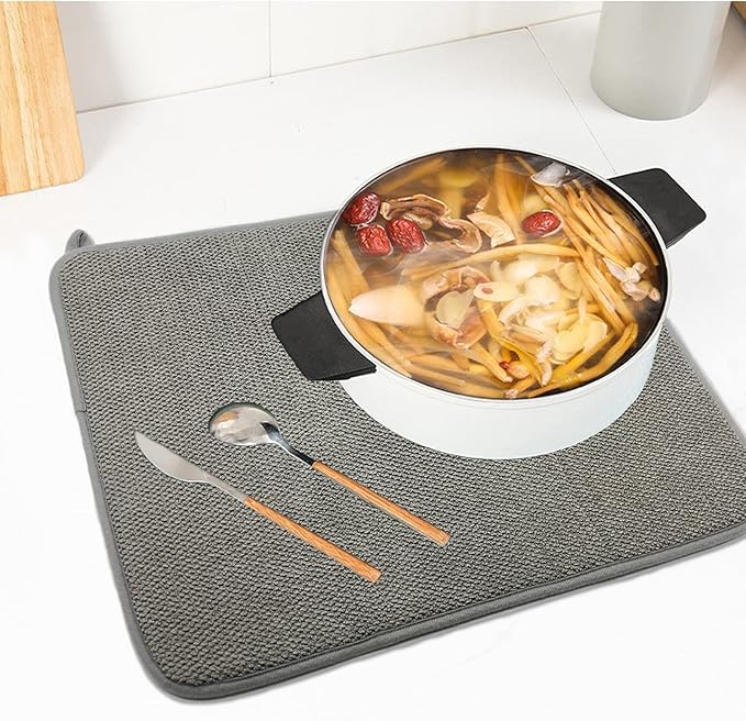 2 Pack Microfiber Dish Drying Mat,Absorbent Dish Drainer Kitchen Counter,Super Absorbent Dish Drying Pads 20×15 Inch Grey