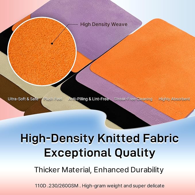 10 Pack Microfiber Cleaning Cloths, Premium 110D Scratch-Free & Lint-Free Clean Cloth for Eyeglasses, Phone Screen, Camera Lens, VR/AR Headset, Car Mirror, Reusable & Washable (5 Colour, 6.9 * 5.7)