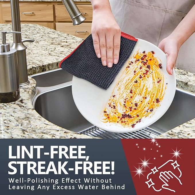Airlab Glass Polishing Streak Free Miracle Cleaning Cloth, Grey-Red | Lint Free Microfiber Cleaning Rags for Glasses Kitchen Dish Mirrors Easy Clean, 12 x 12 Inches, Pack of 6