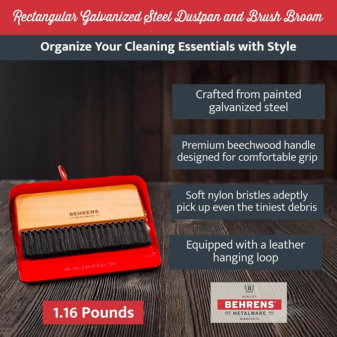 Behrens Red Galvanized Dustpan & Brush Set