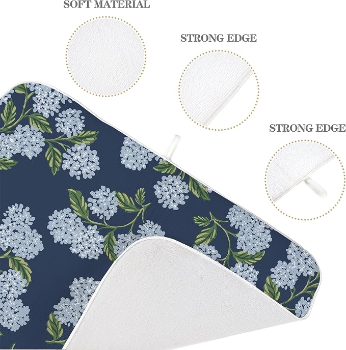 Spring Dish Drying Mat 18x24 Inches For Kitchen Counter Absorbent Blue Hydrangea Floral Kitchen Decoration Summer Flower Drying Mat Pad For Home Kitchen,Dining Room,Office Decor