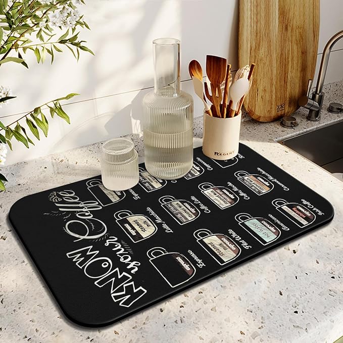 Fun Coffee Mat 19inx12in,Coffee Bar Mat for Countertops,Absorbent Hide Stain Anti-Slip Coffee Bar Accessories Fit Under Coffee Machine Mat,dish Drying Mats for Kitchen