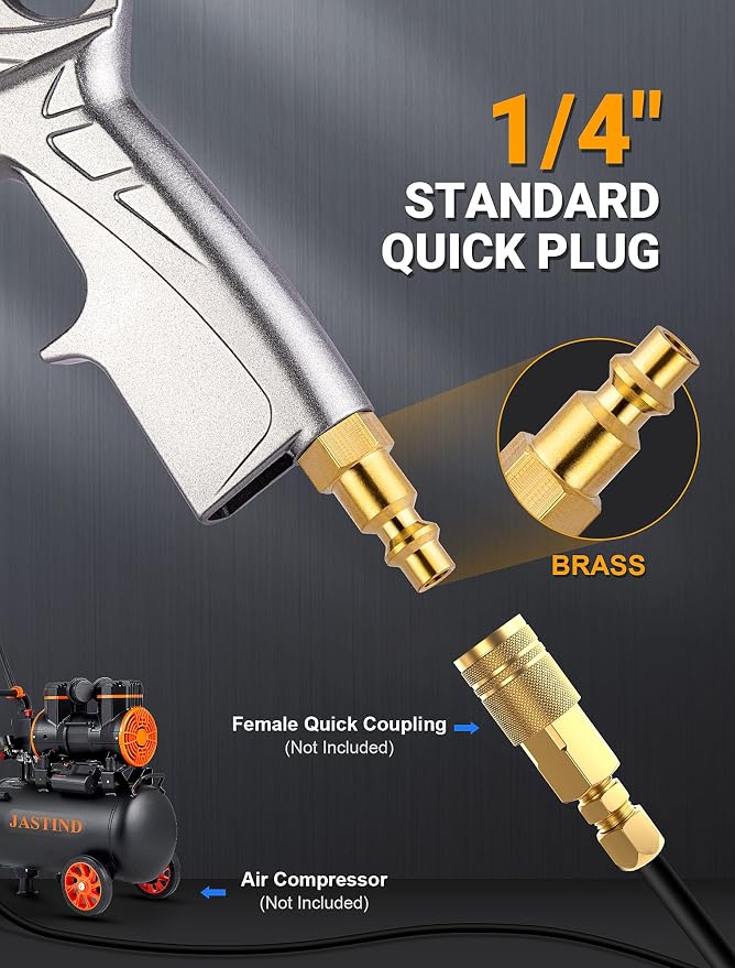 JASTIND Tornado Car Cleaning Gun, Dry Detailing Air Gun for Compressors | 1/4" Brass Quick Connector, 80-150 PSI , Extra Blasting Tube, Durable Metal Body, Corrosion-Resistant Brass Fittings