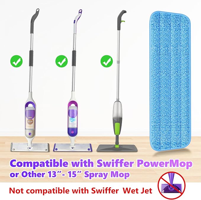 6 Pack Reusable Mop Pads Compatible with Swiffer PowerMop, Wood Floor Pads Microfiber Mop Replacement Refills Machine Washable for All Floor Surfaces