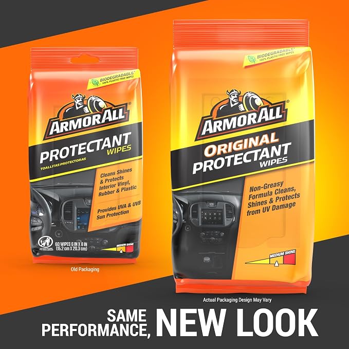 Armor All Car Protectant Wipes, Interior Car Wipes with UV Protection Against Cracking and Fading, 60 Wipes