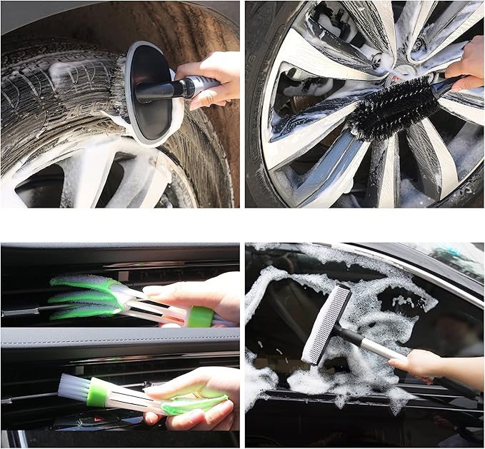22Pcs Car Wash Cleaning Tools Kit Car Detailing Set with Canvas Bag Purple Collapsible Bucket Wash Mitt Sponge Towels Tire Brush Window Scraper Duster Complete Interior Car Care Kit