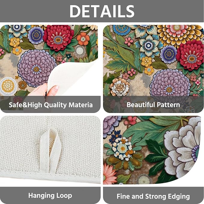 Dish Drying Mat for Kitchen Counter 18x24 Inch, Super Absorbent Dish Drainer Mat, Decorative Microfiber Dishes Drying Pad-Large(Luxurious flowers)