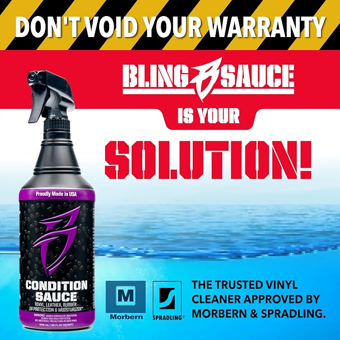 Boat Bling Condition Sauce Premium Interior Moisturizer w/UV Protection, 32 oz., for Boats, RVs, Powersport Vehicles and More | UV-blocking interior moisturizer helps prevent fading, cracking and discoloration on vinyl, leather, rubber and plastic