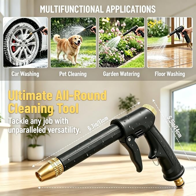 High Pressure Hose Nozzle with 4 Spray Modes, Adjustable Water Spray Gun, Metal Garden Hose Sprayer for Car Wash, Plant Watering, Patio & Outdoor Cleaning (Sprayer Kit with 3 Connectors & Foam Cannon)
