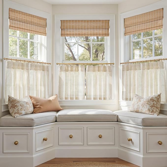 jinchan Linen Pinch Pleated Back Tab Tier Curtains,26x20,2 Panels,Natural | Light filtering,small window treatment,cafe curtains,machine washable,farmhouse,kitchen,bathrooms,laundry