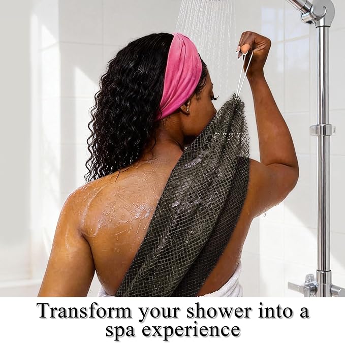 SubSahara Authentic African Net Sponge - 2 Pack Exfoliating Bath & Shower Loofah Sponge for Body & Face, Gentle Scrubber for All Skin Types, Travel, Durable (Black & Pink)