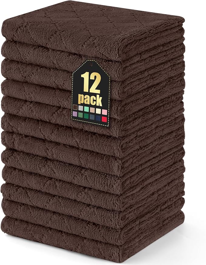 Homaxy 12 Pack Dish Towels for Kitchen (13 x 19 Inches, Brown), Super Soft and Absorbent Coral Velvet Dish Cloths for Washing Dishes, Nonstick Oil Fast Drying Microfiber Cleaning Cloth