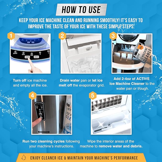 ACTIVE Ice Machine Cleaner Maker Descaler - 32 fl oz (8 Uses) Nickel Safe Ice Maker Cleaner Solution - Compatible with Whirlpool 4396808, Scotsman,Manitowoc,Hoshizaki, GE Opal Cleaning Kit - USA Made