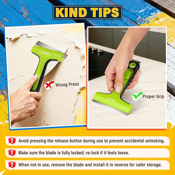DIYSELF Razor Blade Scraper, 4 Inch Razor Blade Tool with 10 Blades | Razor Scraper Tool, Glass Scraper for Cleaning, Glass Stove Top Scraper, Window Scraper, Paint, Cooktop, Oven Scraper, Green
