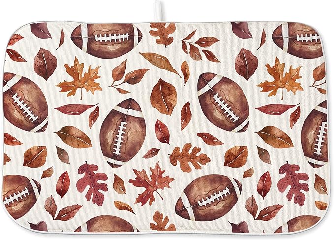 Fall Dish Drying Mats 18x24 Inches for Kitchen Counter Orange Football Maple leaves Fall Kitchen Decorations Drying Mats Autumn Thanksgiving Mat Drying Pad for Kitchen Dining Room Decor