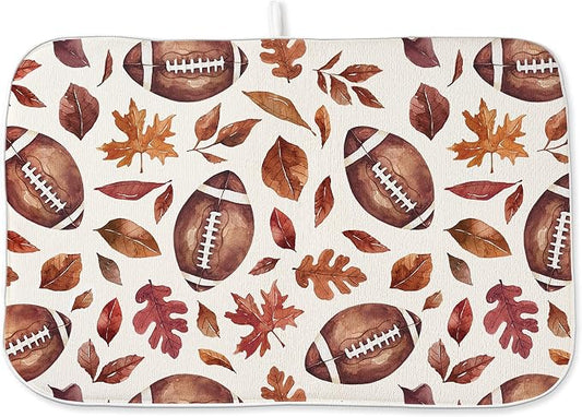 Fall Dish Drying Mats 18x24 Inches for Kitchen Counter Orange Football Maple leaves Fall Kitchen Decorations Drying Mats Autumn Thanksgiving Mat Drying Pad for Kitchen Dining Room Decor