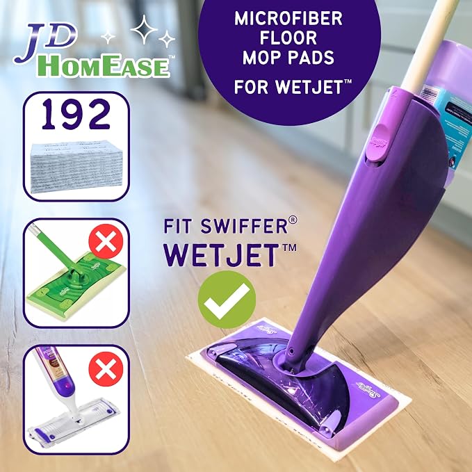 192 Pack Premium Microfiber Replacement Pads for Swiffer WetJet - Super Absorbent, Lint-Free, Durable-11"x5.5", Perfect Fit Swiffer WetJet Mop - Safe on Hardwood, Tile, Vinyl