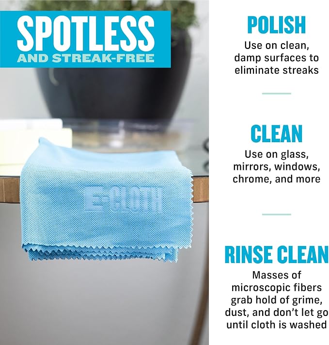 E-Cloth Glass & Polishing Cloth - Microfiber Cleaning Towel Cloth for Windows, Cars, Mirrors, Eyeglasses, & More, Streak Free Clean, Reusable & Machine Washable - Assorted Colors (4 Pack)
