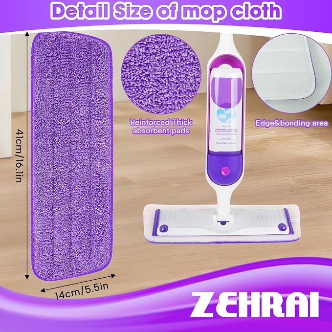 Microfiber Mop Pads 6 Pack for Swiffer PowerMop 13-16 Inch Washable | Machine washable replacement pads for wet & dry cleaning on hardwood, tile and other sealed hard floors.