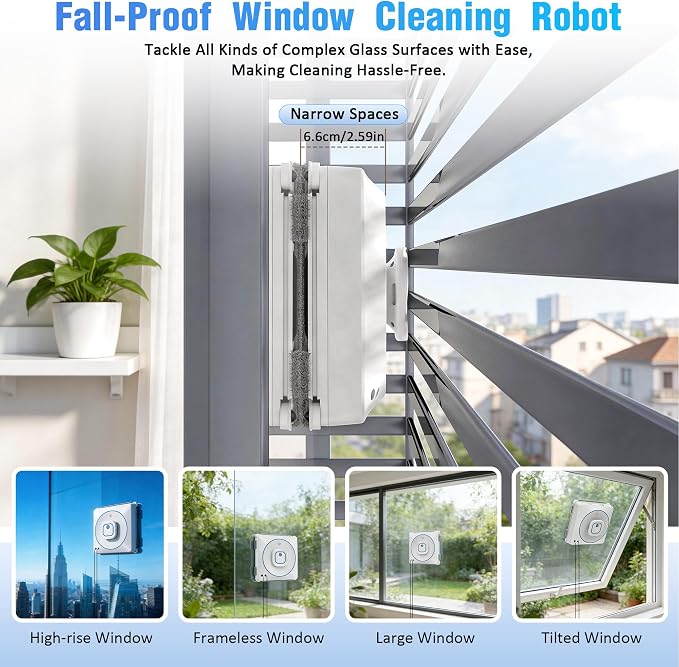 Window Cleaner Robot with 4 Cleaning Modes, 8000Pa Suction Remote Control | Dual Direction Auto-Spray Window Cleaner, Intelligent Path, Edge Detection,15-Stage Anti-Fall System for Windows