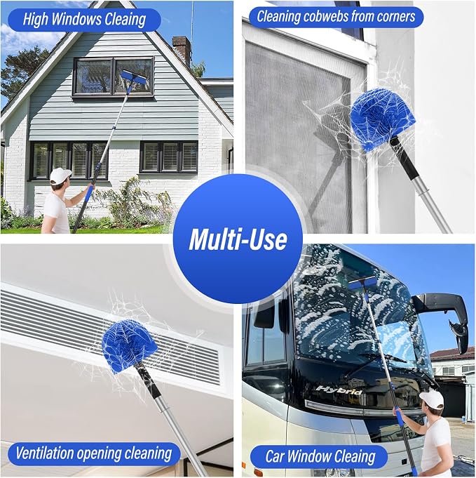 26FT High Window Washing Kit with Extension Pole | 2 in 1 Window Cleaning Squeegee Kit,Cobweb Duster with 5-20FT Telescoping Pole,High Reach Duster Kit for Outdoor, Indoor