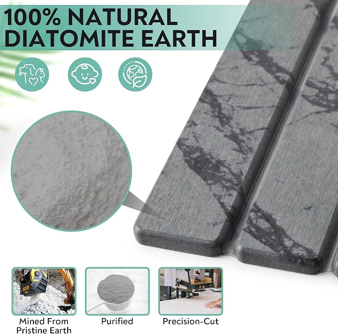 Stone Drying Mat for Kitchen Counter, Quick Diatomaceous Earth Mats for Dishes, Super Absorbent Fast Drying Collapsible Countertop Stone Mat , for Dishes Bottles Cups Bathroom ,24"(L)×16 (W)