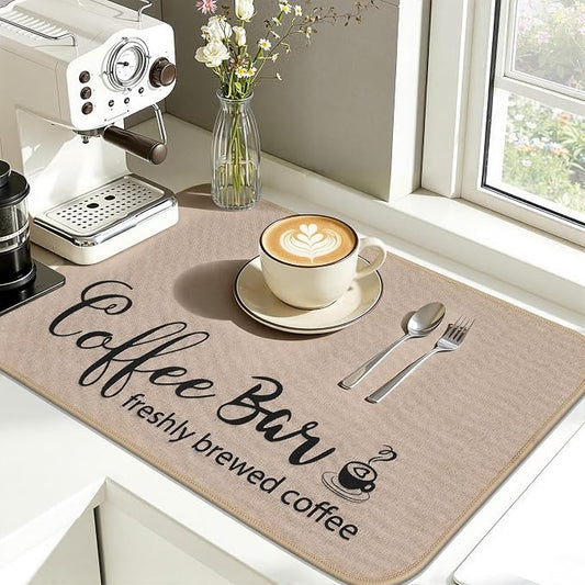 Findosom Dish Drying Mat, 12"x 20" Super Absorbent & Hide Stain Coffee Mat, Cuttable Drying Mat for Kitchen Counter, Coffee Bar Accessories, Under Dish Rack, Coffee Maker, Espresso Machine, Linen