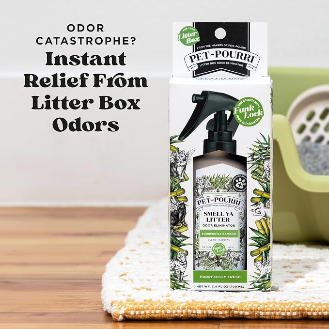Pet-Pourri Smell Ya Litter Cat Litter Deodorizer Spray, Purrfectly Bamboo 3.4 Fl Oz, Up to 170 Uses,Pet Odor Remover Essential Oils Air,Carpet,Urine,Vet Recommended, Bergamot Bamboo Scent,(Pack of 2)