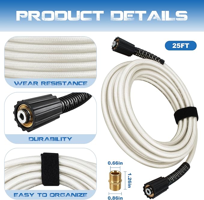 25FT Pressure Washer Hose for Ryobi Power Washer Hose | Replacement Part 308835074 for Ryobi Electric Power Washers RY141600 RY141612 RY141812G With M22 Quick Connector