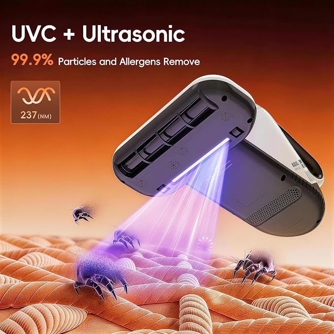TER UV Bed Mattress Vacuum Cleaner with Smart Dust Sensor | 16 Kpa Strong Suction + 35000/rpm Tapping for Deep Clean Pet Hair and Dust on Mattress, Couch, Pillow