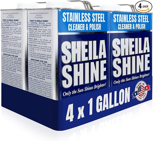 4 x 1 Gallon Sheila Shine Stainless Steel Cleaner and Polish - Cleans, Polishes & Protects Kitchen Appliances, Refrigerators, Sinks, Ovens & Grills - Stainless Steel Metal Cleaner