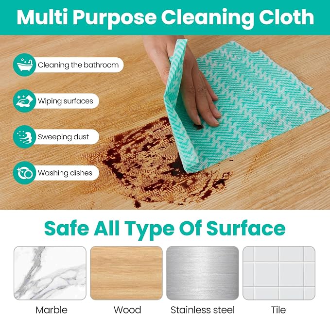 Reusable Cleaning Towels Reusable Cloths Dish Cloths, 50 Count Multi-Purpose Handy Towel, Disposabel Dry Kitchen Wipes, Durable, Absoebent, Dry Quickly, Green, Handi Wipe