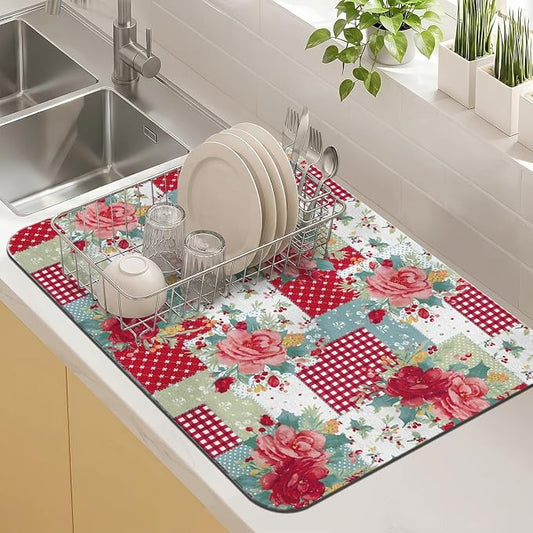 Kitchen Countertop Dish Drying Mat,Super Absorbent Coffee Bar Mat for Maker Espresso Machine, Anti-Slip Accessories for Kitchen Countertops 23x15 Inch