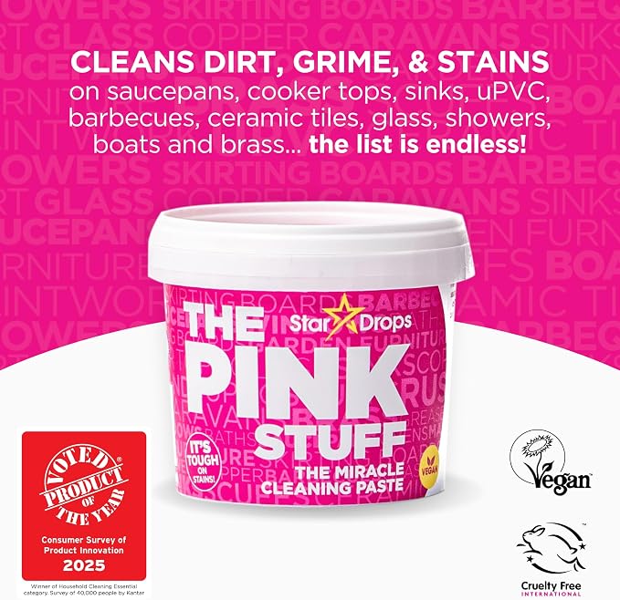 Stardrops The Pink Stuff Cleaning Paste 500g, Multi Purpose Cleaner for Kitchen, Bathroom, Tiles, Glass, Shower, Oven, Sink, Stainless Steel, Removes Grease, Grime & Stains (Pack of 2)