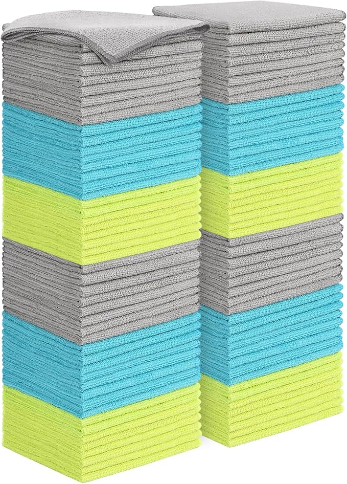 AIDEA Microfiber Cleaning Cloth-100PK, Microfiber Towels for Cars 12"x16" | Absorbent Cleaning Rags, Reusable Microfiber Towel Kitchen Towels, Dusting Cloth, Dish Rags, Bulk Cleaning Towels Multicolor