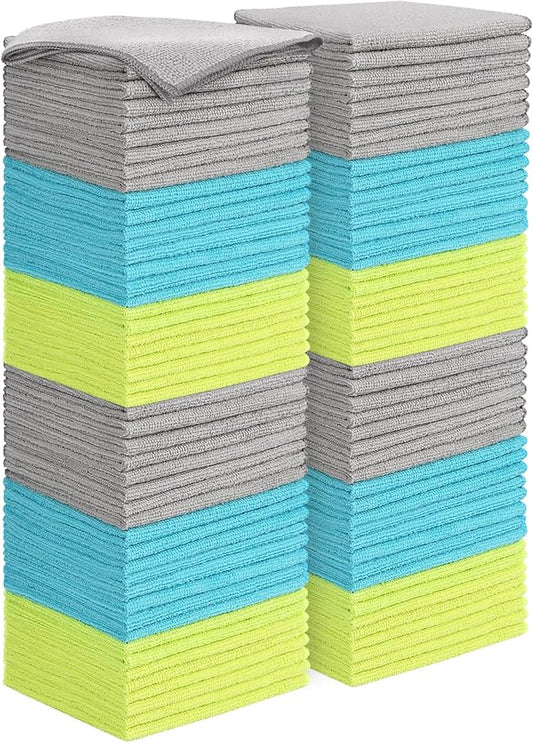 AIDEA Microfiber Cleaning Cloth-100PK, Microfiber Towels for Cars 12"x16" | Absorbent Cleaning Rags, Reusable Microfiber Towel Kitchen Towels, Dusting Cloth, Dish Rags, Bulk Cleaning Towels Multicolor