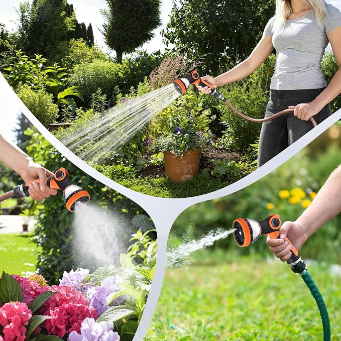 Garden Hose Nozzle High Pressure Leak Proof Spray Water Hose Nozzle Sprayer | Thumb Control 10 Spray Patterns On Off Valve Non-Slip Grip Hose Sprayer Nozzle for Plants & Lawns Watering,Car&Pet Washing