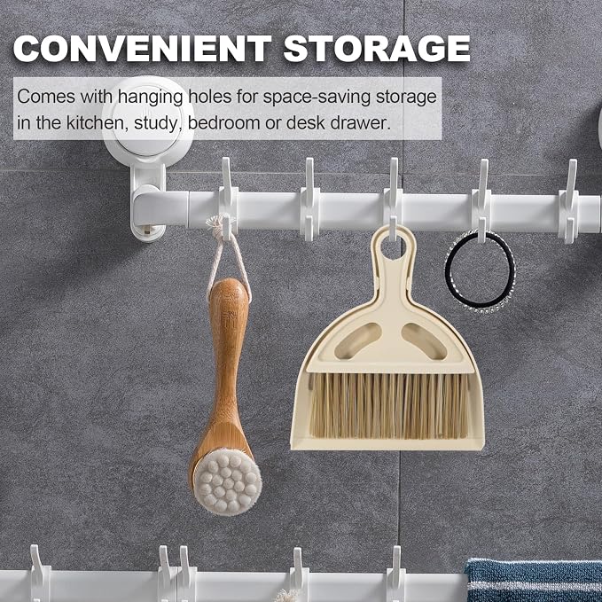 Mini Broom and Dustpan Set Hand Broom with Dustpan Portable Housekeeping Cleaning Tools for Desk,Counter,Sofa,Kitchen,Office,Nest (Off White)