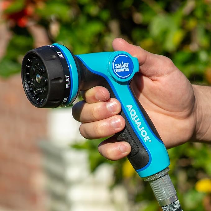 Aqua Joe AJHN102 Heavy-Duty Metal Multi-Function Hose Nozzle with Smart Throttle and 7 Sprayer Patterns