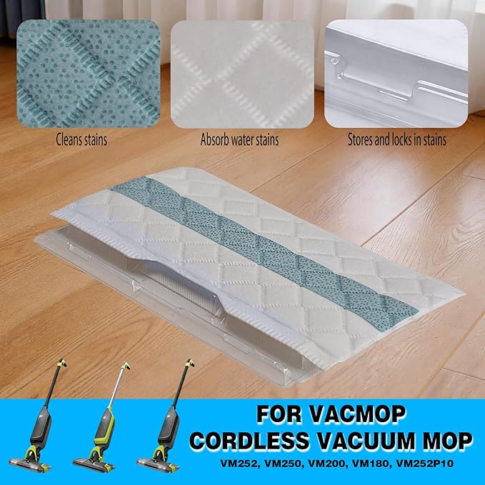 Disposable Replacement Pads Compatible with Shark Vac Mop VM250 VM251 VM252 VM200 VM190 VC205 QM250 VM200P12, Part No:VMP30 VMP10 VMP16,Replacement Pad Refills for Floor Cleaning, 10 Count
