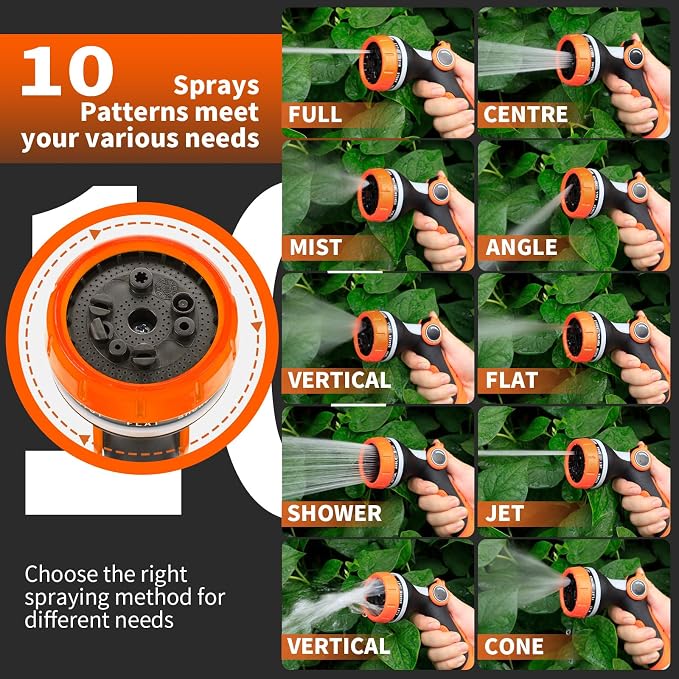 Garden Hose Nozzle with Adjustable 10 Spray Patterns Thumb Control | Ergonomic Hose Sprayer Nozzle, High Pressure Hose Nozzles for Lawn & Plant Watering,Washing Cars & Pet Bathing,Leak-Proof