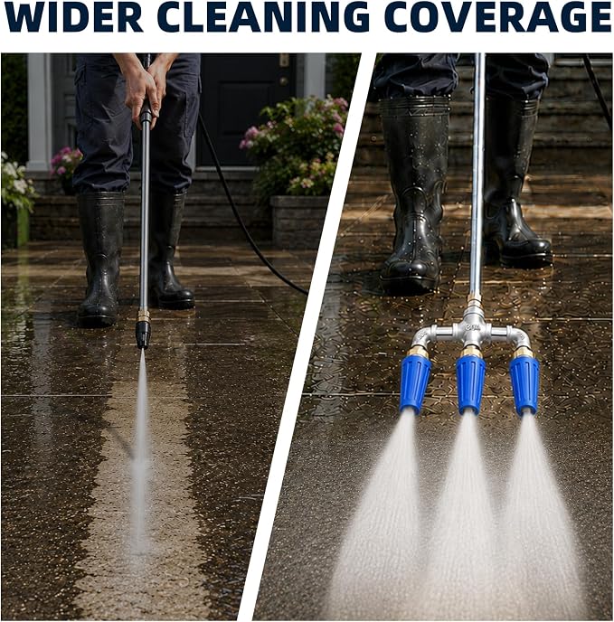 Triple Pressure Washer Turbo Nozzle, 3-Head, 1/4-Inch Quick Connect | 360° rotating power washer nozzle tips, 4000 PSI, 4-6 GPM, 2.0 orifice for driveways, concrete, patios and decks