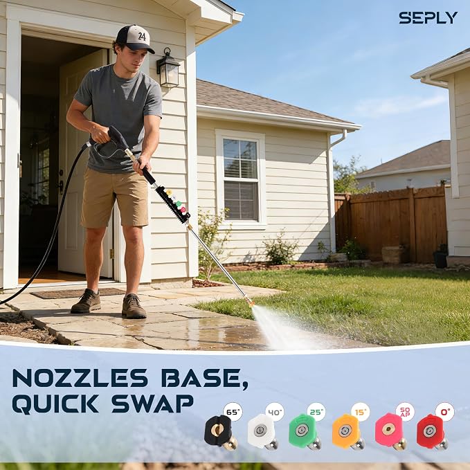 SEPLY Pressure Washer Extension Wand Upgrade, 9 Pack Power Washer Lance with 6 Nozzle Tips, 30°,90°,120° Curved Rod, 1/4" Quick Connect, 4000 PSI