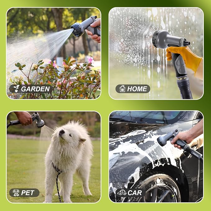 Relxitl Garden Hose, Flexible Water Hose, Ultra Lightweight Non-Expanding hose with 10 Function Sprayer, Leak proof, Pressure Resistant for Yard, Outdoor (Black, 100FT)